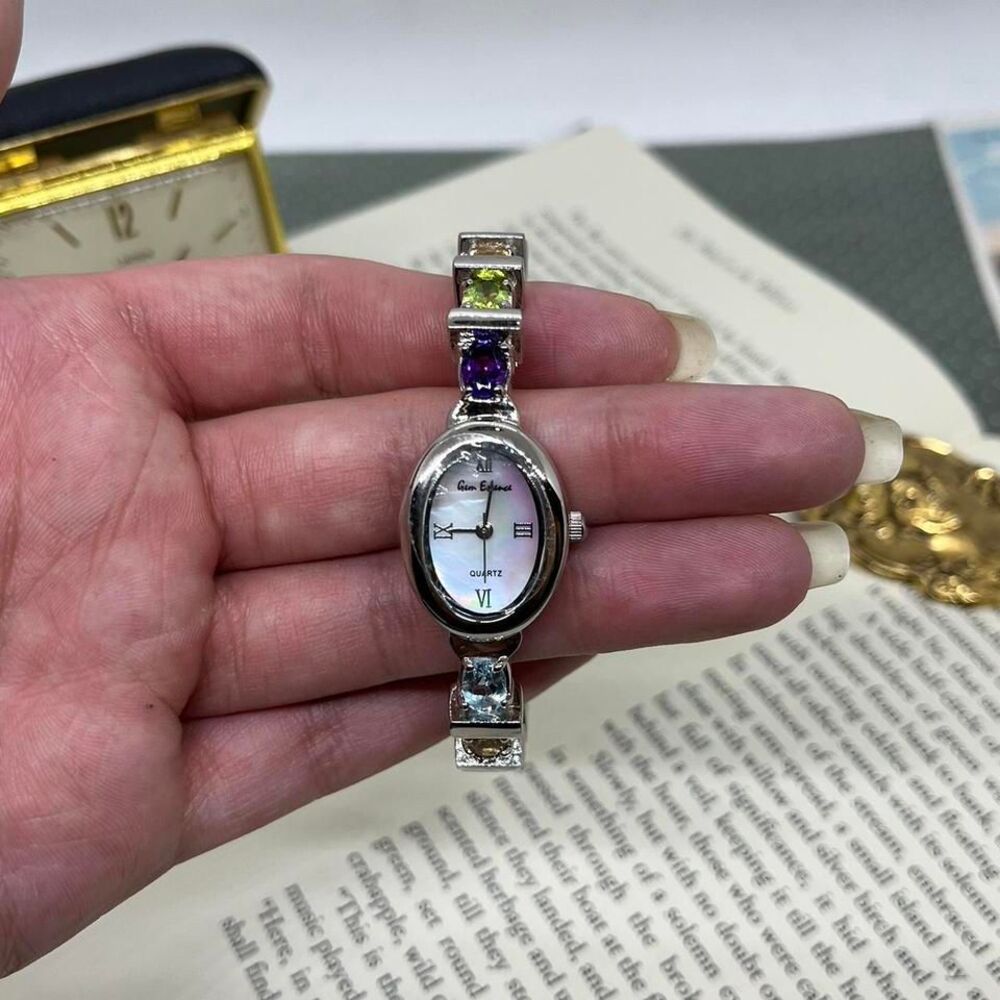 Silver Tone Milticolored Glass Stone Women's Watch